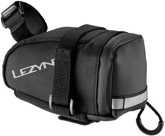 Lezyne M-Caddy CO2 Kit - Praktisch zadeltasje met complete CO2-kit - Twin Speed ​​Drive CO2 inflator, twee 16g CO2-bussen, een RAP 6 multitool en Matrix Levers Bandenlichters - 130x60x80 mm - 0.6 Liter - Nylon - Zwart