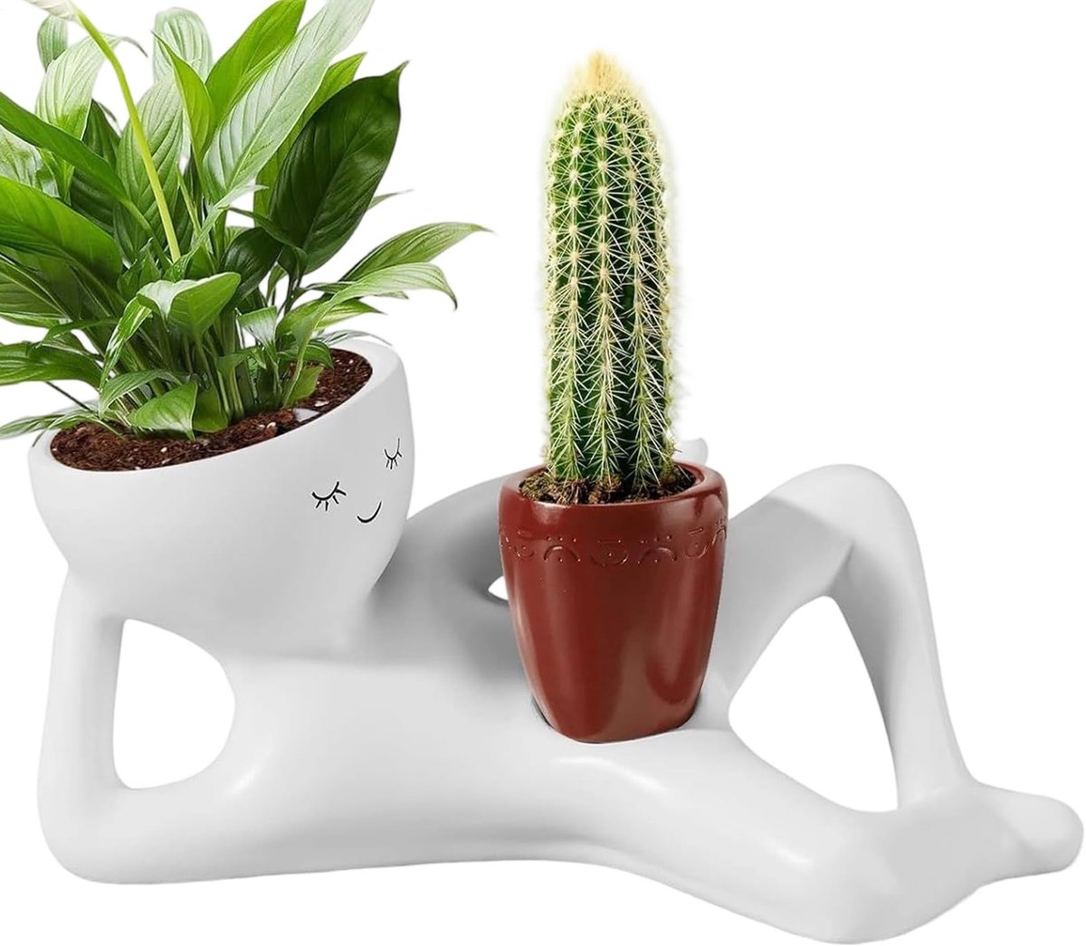 carmdering - bloempot - plantenpot - kamerplanten - Uniek gezichtsontwerp, resin, met drainagegat - Lichtgewicht, weerbestendig - Voor binnen en buiten - Ideaal cadeau voor tuinliefhebbers - Rood