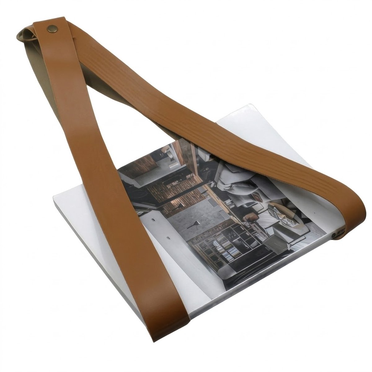 NUVEX Bruine wand gemonteerde tijdschrifthouder voor dames en heren minimalistisch design met banden magazine houder voor muur opslag kranten en boeken interieur decoratie