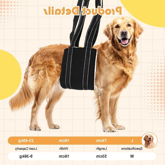 Verstelbare Draaghulp voor Honden, Zachte Draaghulp, Loopondersteuning voor Gewonde of Oudere Honden van Verschillende Groottes, Veiligheidssteun voor Honden — afbeelding 5