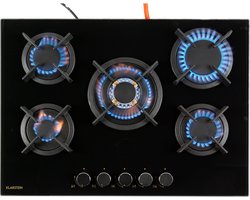 Klarstein Gaskookplaat Goldflame Domino 5 Pitten - 10400 W - Branders - glaskeramisch oppervlak - Energiebesparend - Alles inclusief - Zwart,4 kW 51 cm - voor Keuken - elektrische Ontsteking LPG - Gas Hob - Gas Kookveld - Gasfornuis