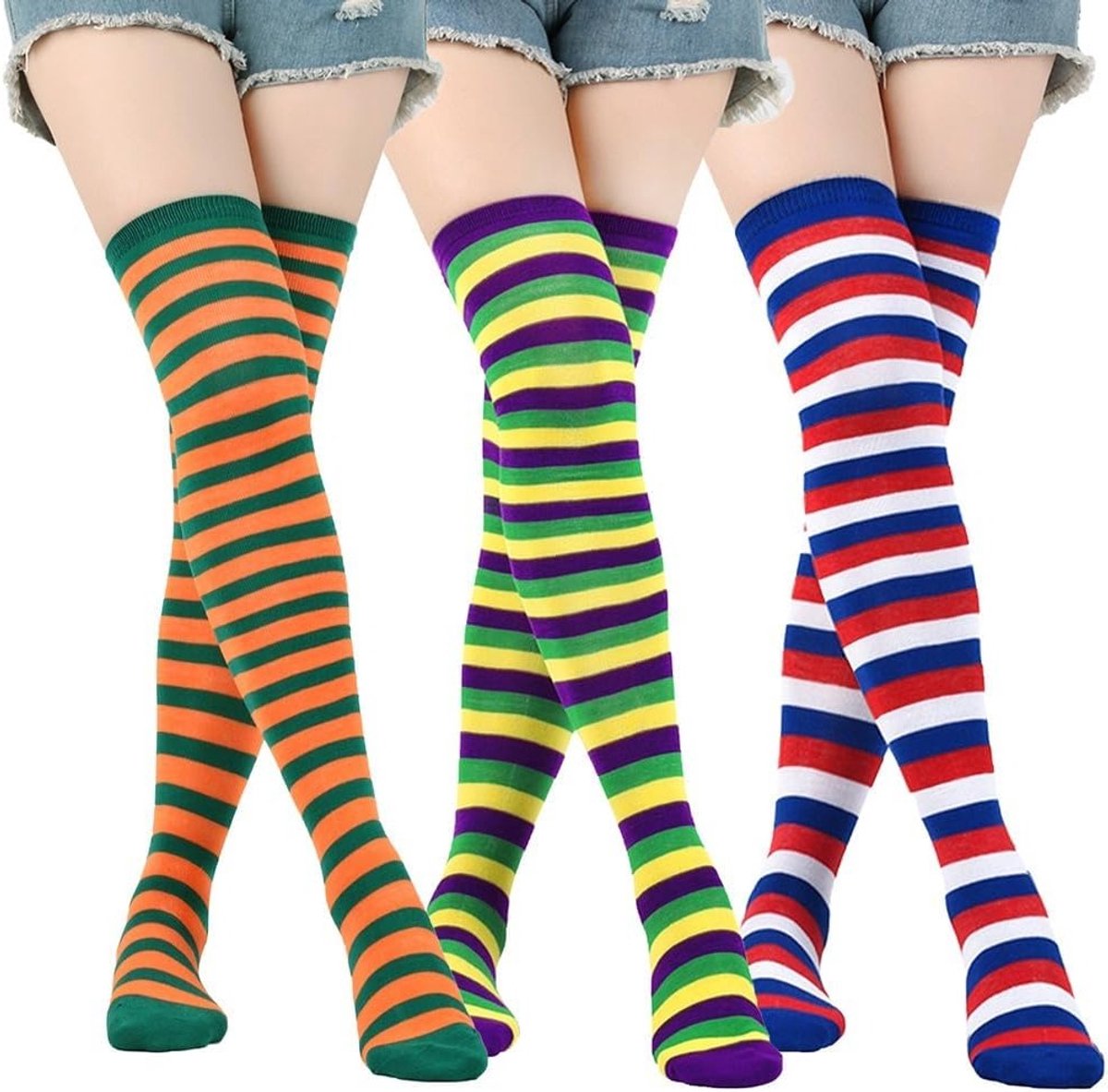 Kniehoge gestreepte kousen van 50 cm voor vrouwen, warm en perfect voor herfst en winter, ideaal voor Halloween en cosplay evenementen