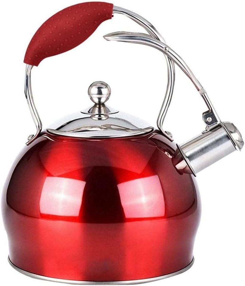 Waterkoker met fluitje - Theepot Fornuis - Heet water maken - Geluidsignaal bij koken - 3 Liter inhoud - Rood