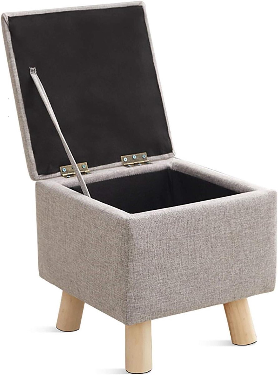 Opvouwbare Opbergpoef - Voetenbank Kruk - Woonruimte Organiseren - Stevig Houten Frame - 33x33x33 cm - Lichtgrijs