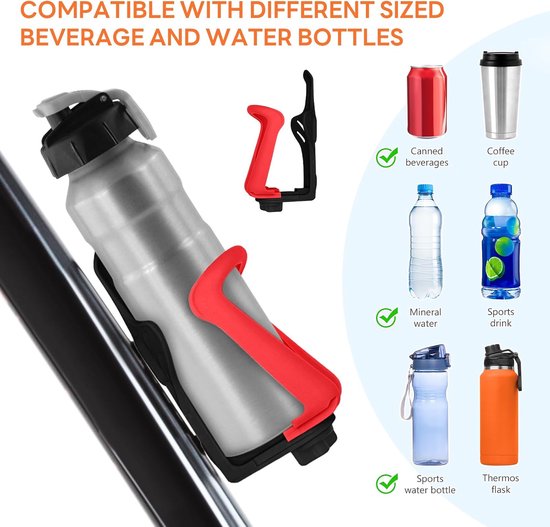 Fleshouder Fiets - Drinkhouder Universeel - Onderweg Drinken - Duurzaam Materiaal - Verstelbaar - Rood Zwart — afbeelding 5