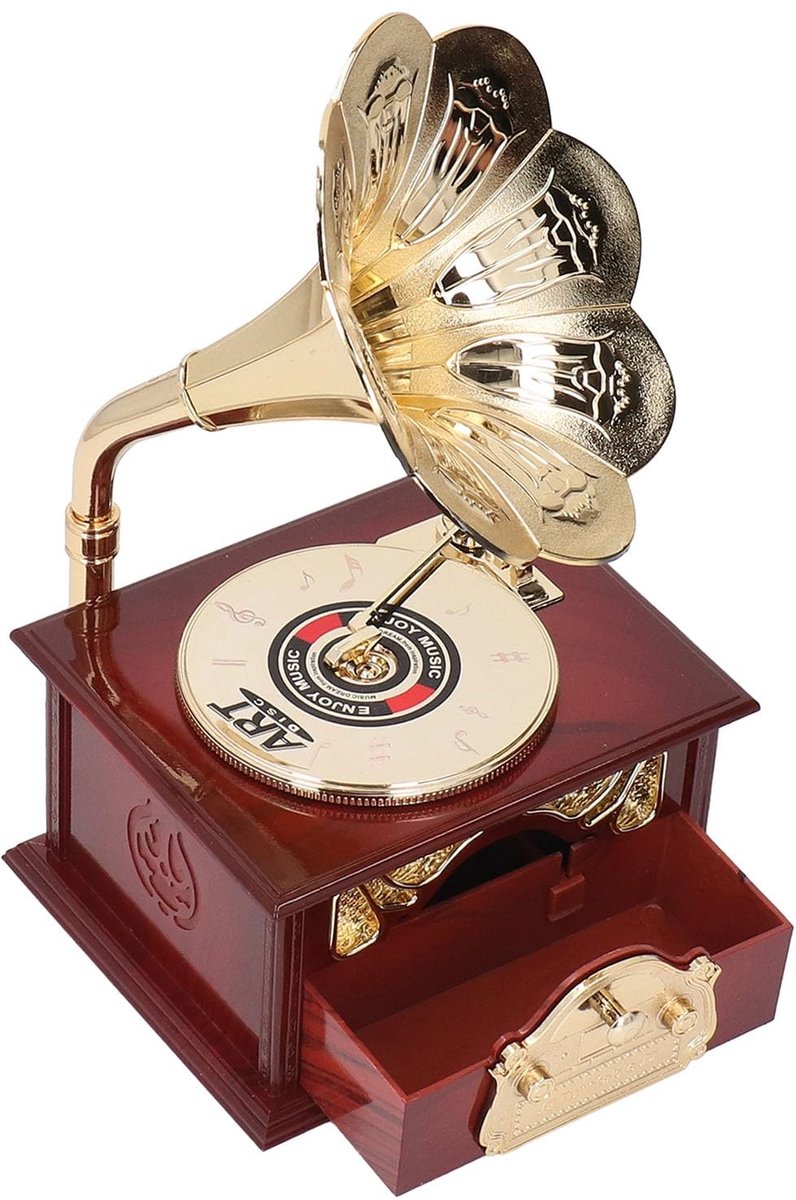 Dailygoods- Muziekdoos Vintage - Grammofoon Muziekdoos - Decoratief Stuk - Mechanisch Uurwerk - Charmante Melodieën - Uniek Design