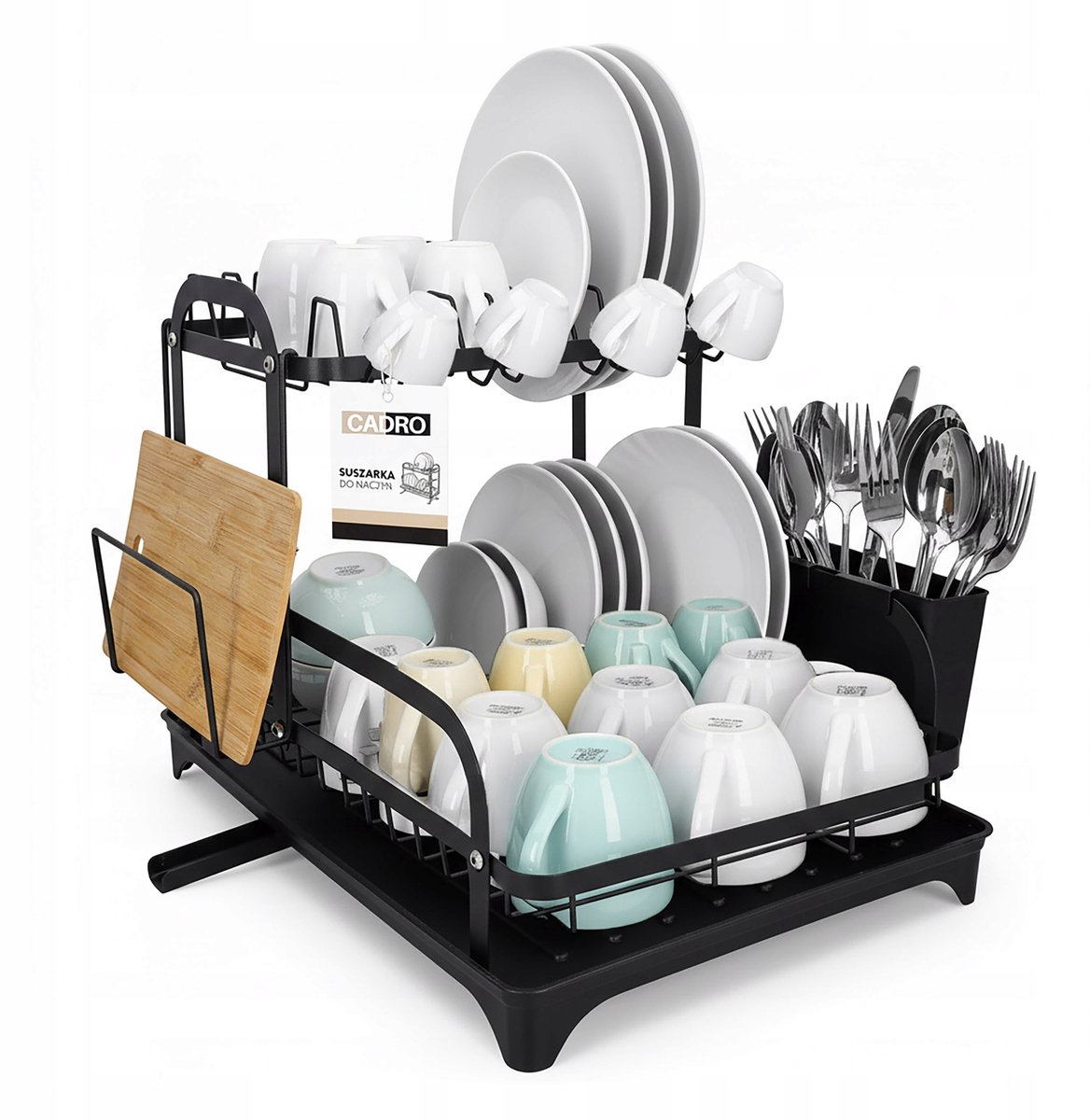 Zwarte 2-laags Afdruiprek Keuken 42x30 cm met Bestekhouder