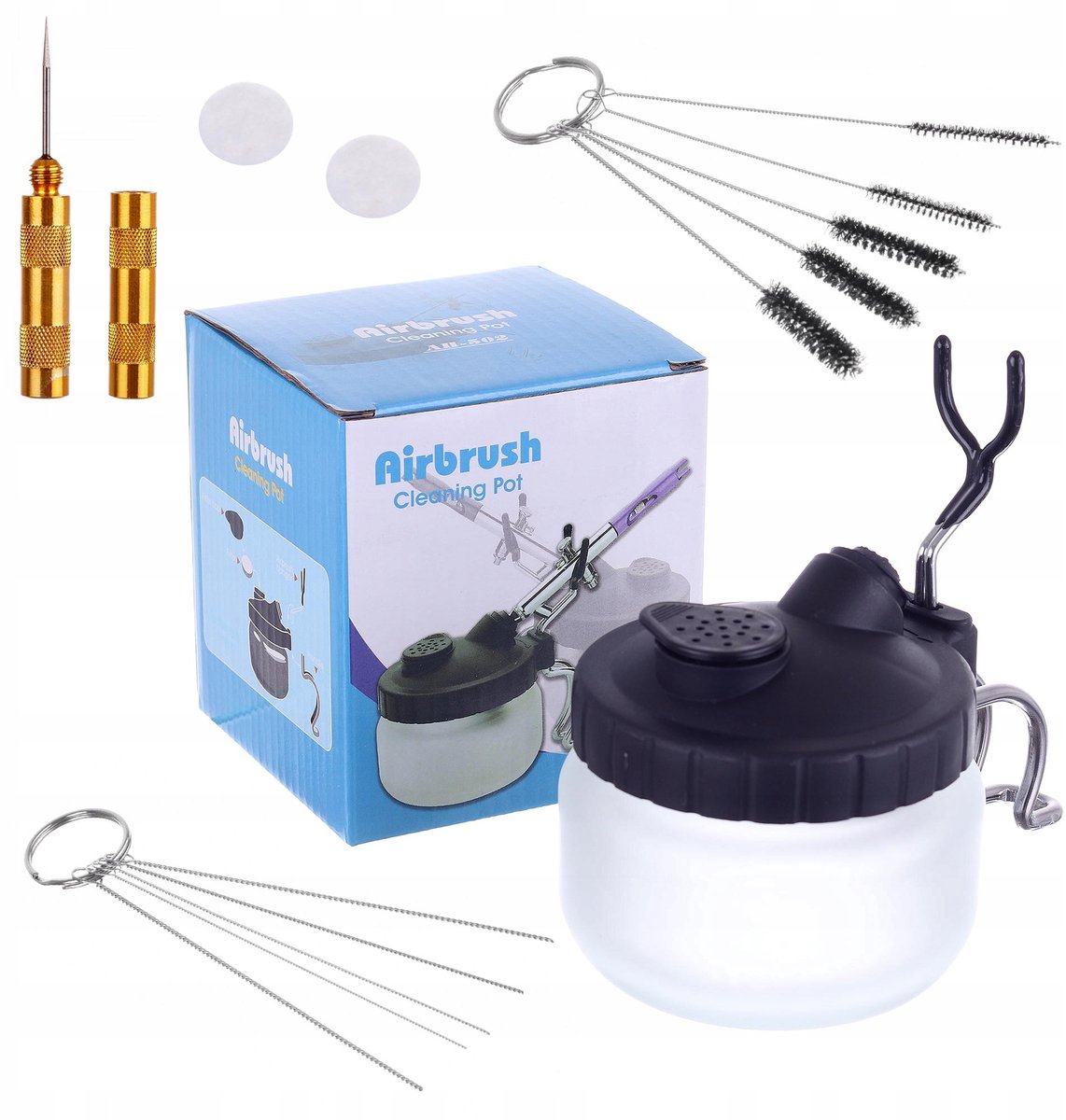 Aerograaf Reinigingsset: Tank, Borstels, Draad, Naald & Filters