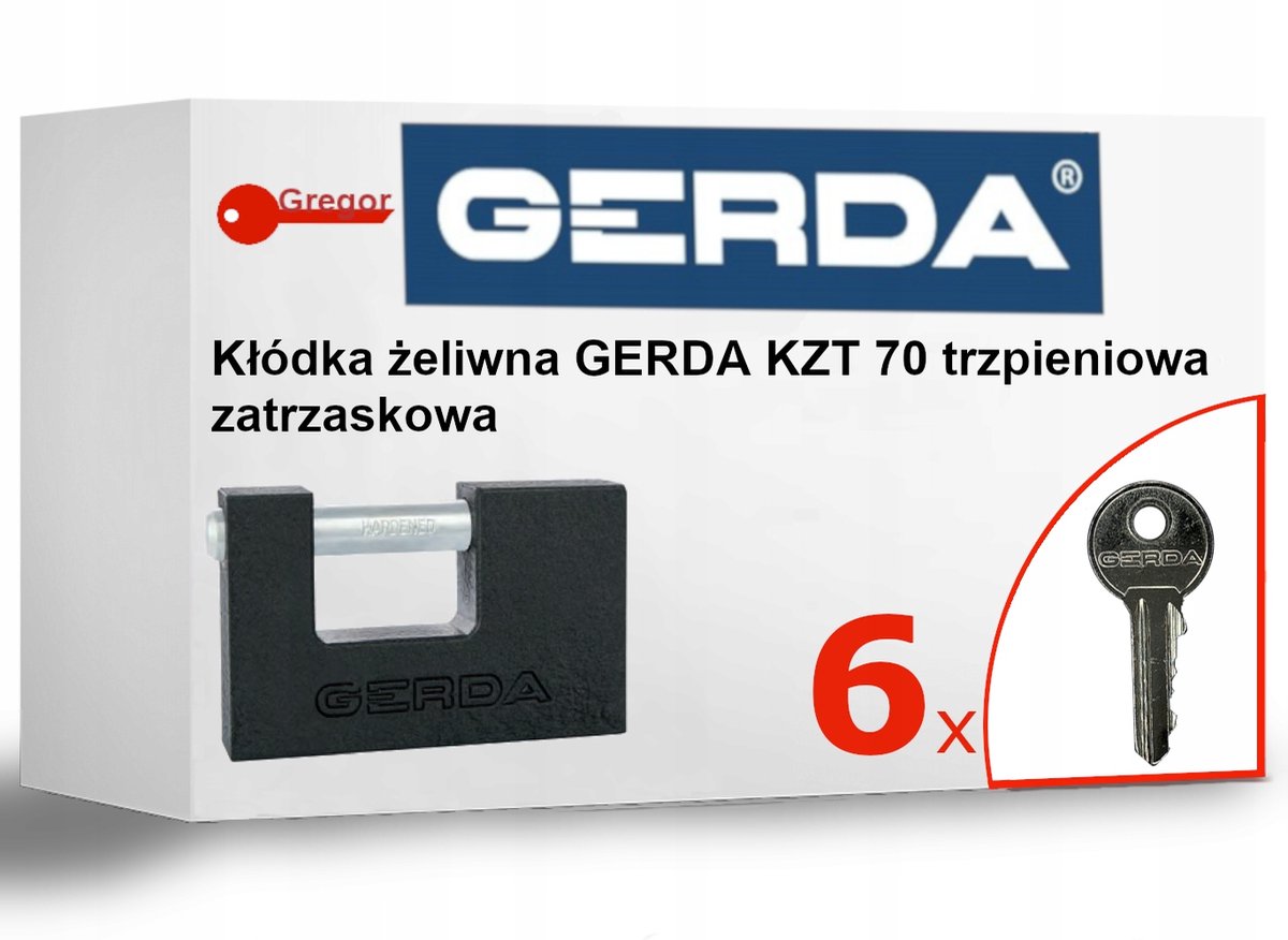 Gerda KZT70 KZZT T70 Antidiefstalcilinderhangslot - 6 sleutels