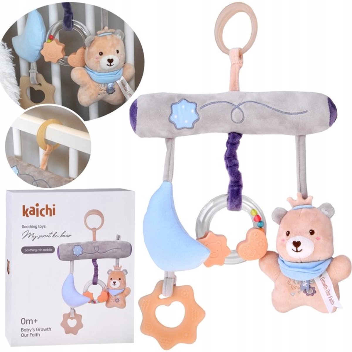 Babybedhanger met beerbijtring en rammelaar - cadeau voor pasgeborenen