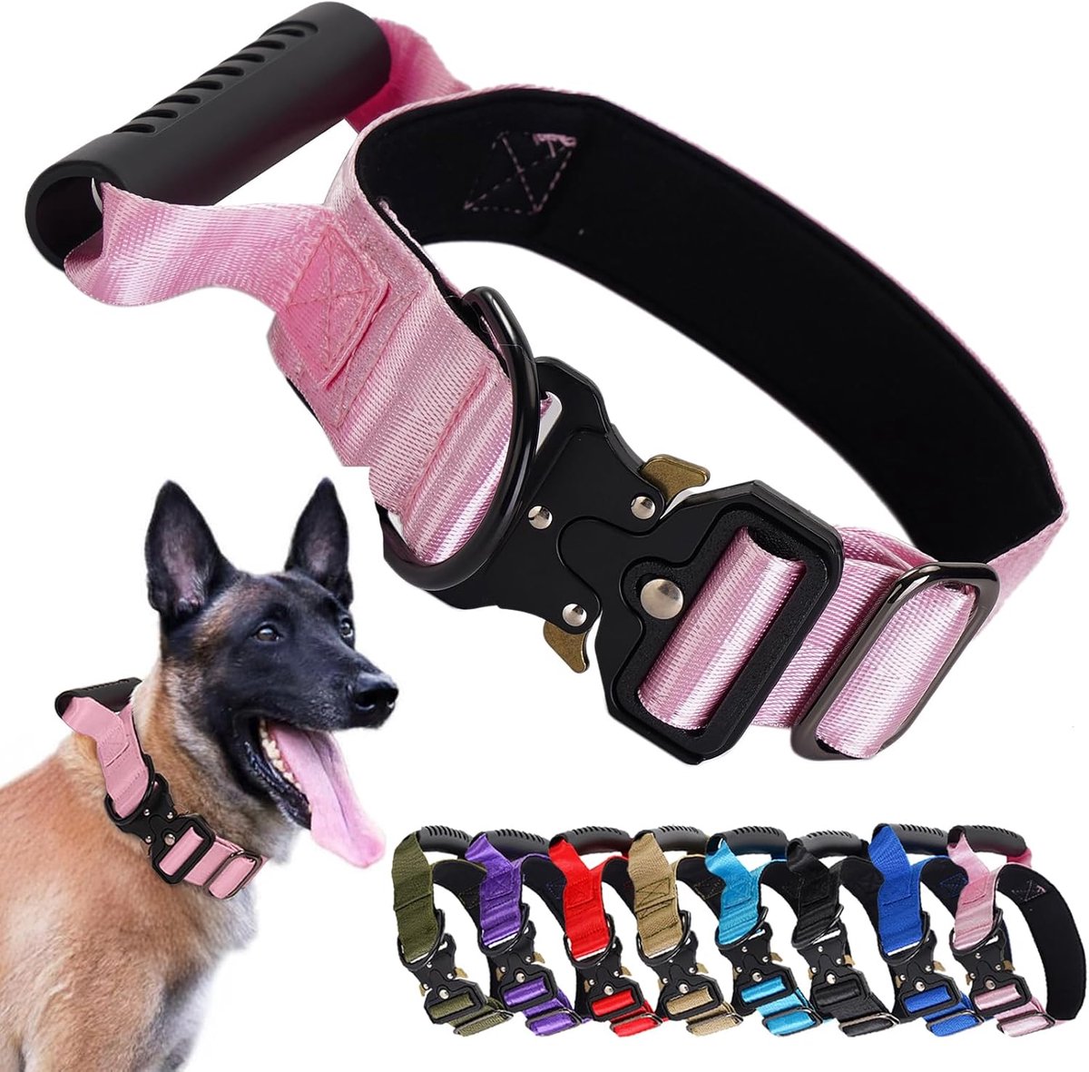 COOAU - Tactische Hondenhalsband met Handvat - Stevig Nylon Halsband met Snelsluiting Metalen Gesp - Verstelbaar Militair Halsband voor Grote Honden Training