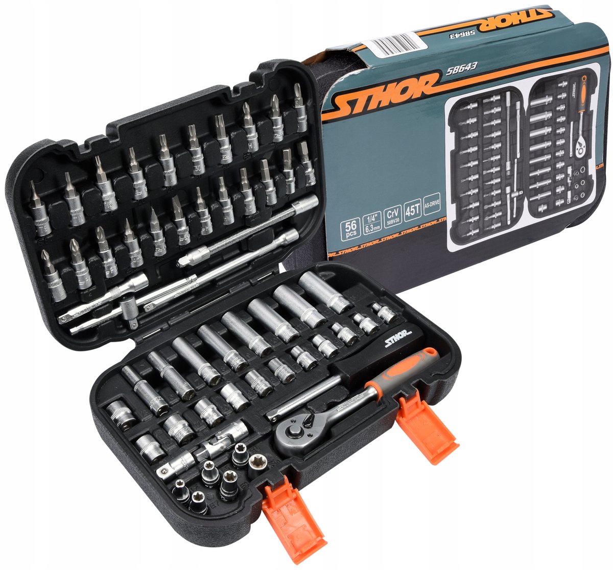 Sthor 56-delige Doppenset 1/4" - Complete Gereedschapskist