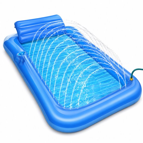 DreamGoods Tanning Bed met Sproeier – Opblaasbare Tanning Pool – Water Ligbed met Tuinslang Aansluiting en Bekerhouder – 200 x 124 cm