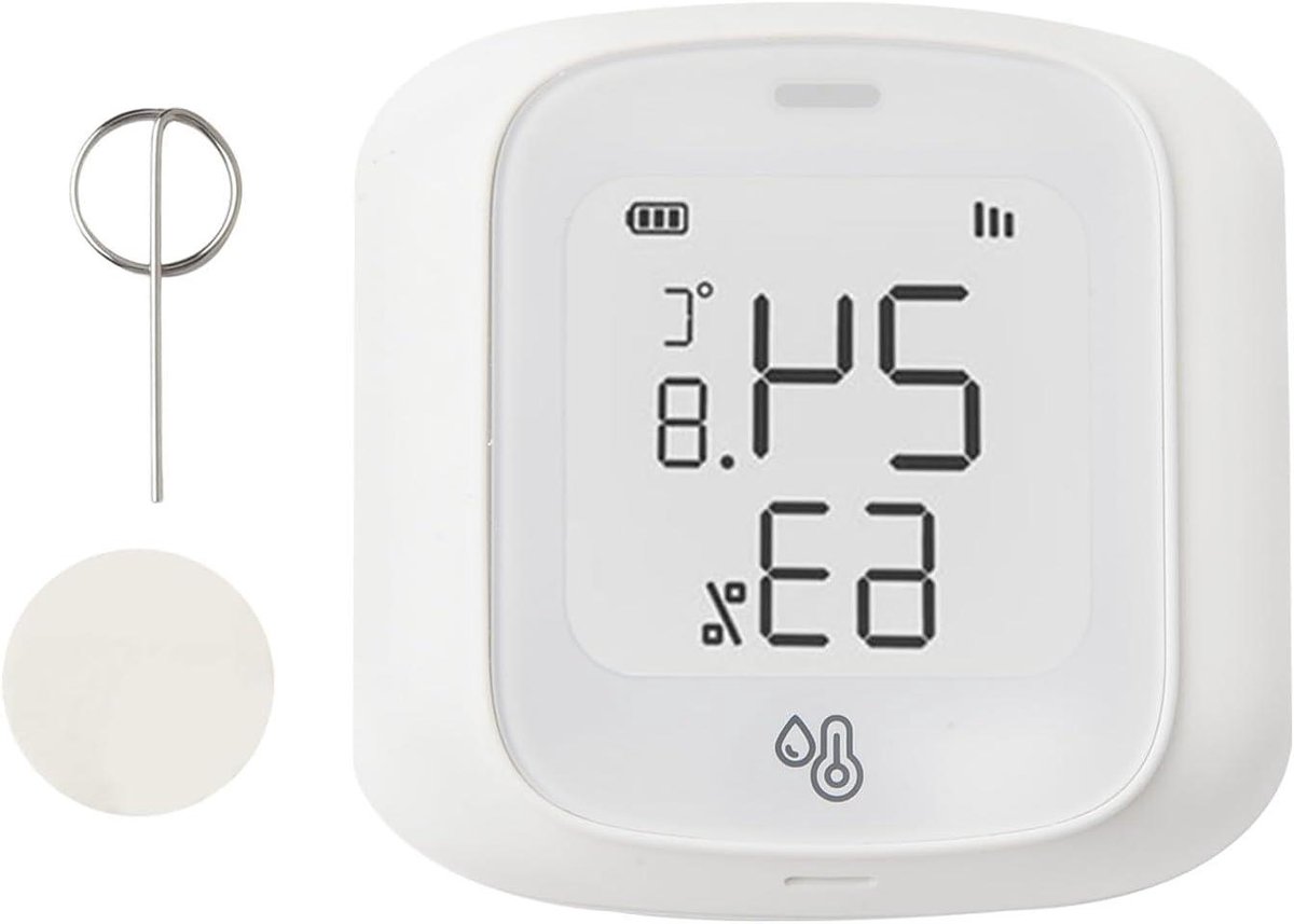 Slimme Vochtsensor - Temperatuur Meter - Binnenklimaat Bewaken - App Afstandsbediening - 51x51x16.4 mm - Wit