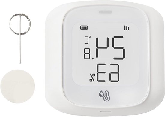 Slimme Vochtsensor - Temperatuur Meter - Binnenklimaat Bewaken - App Afstandsbediening - 51x51x16.4 mm - Wit