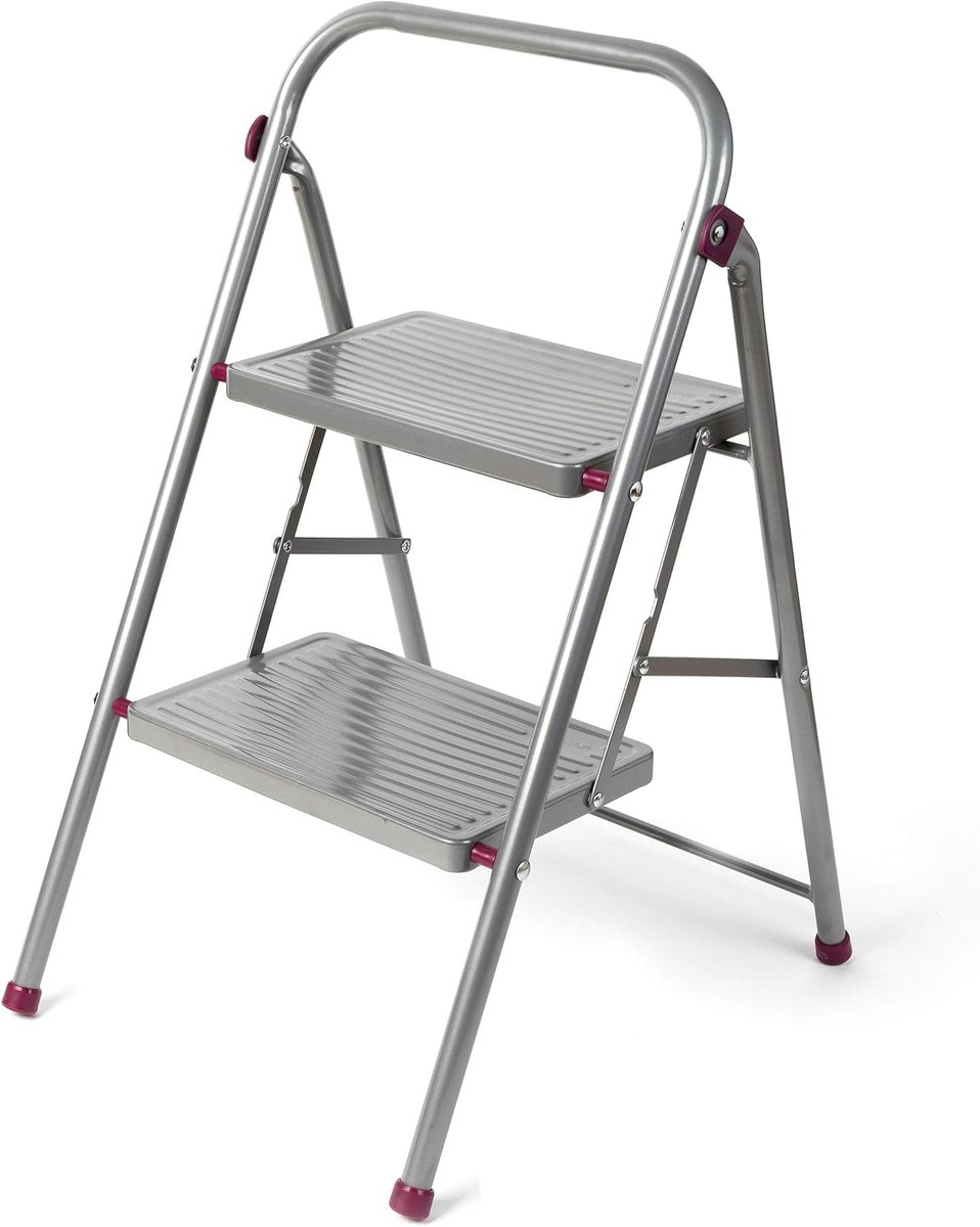 Opvouwbare Trap - Huishoudtrap Keukentrap - Klusjes en Schoonmaken - Met Antislip Voeten - 80 cm - Grijs