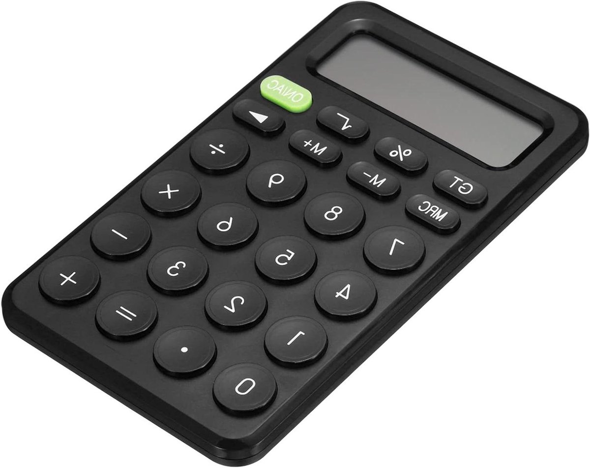 Leuke Calculator - Desktop Rekenmachine - Basis Berekeningen - 15 Graden Kanteldisplay - 12 Cijfers - Zwart