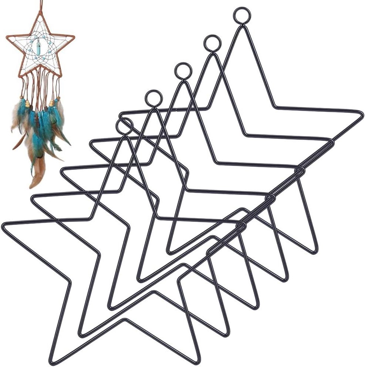 Dromenvangerringen Stervorm - Macramé Krans - Knutsel Decoraties - Robuust Metaal - 5 Stuks 20 cm - Zwart
