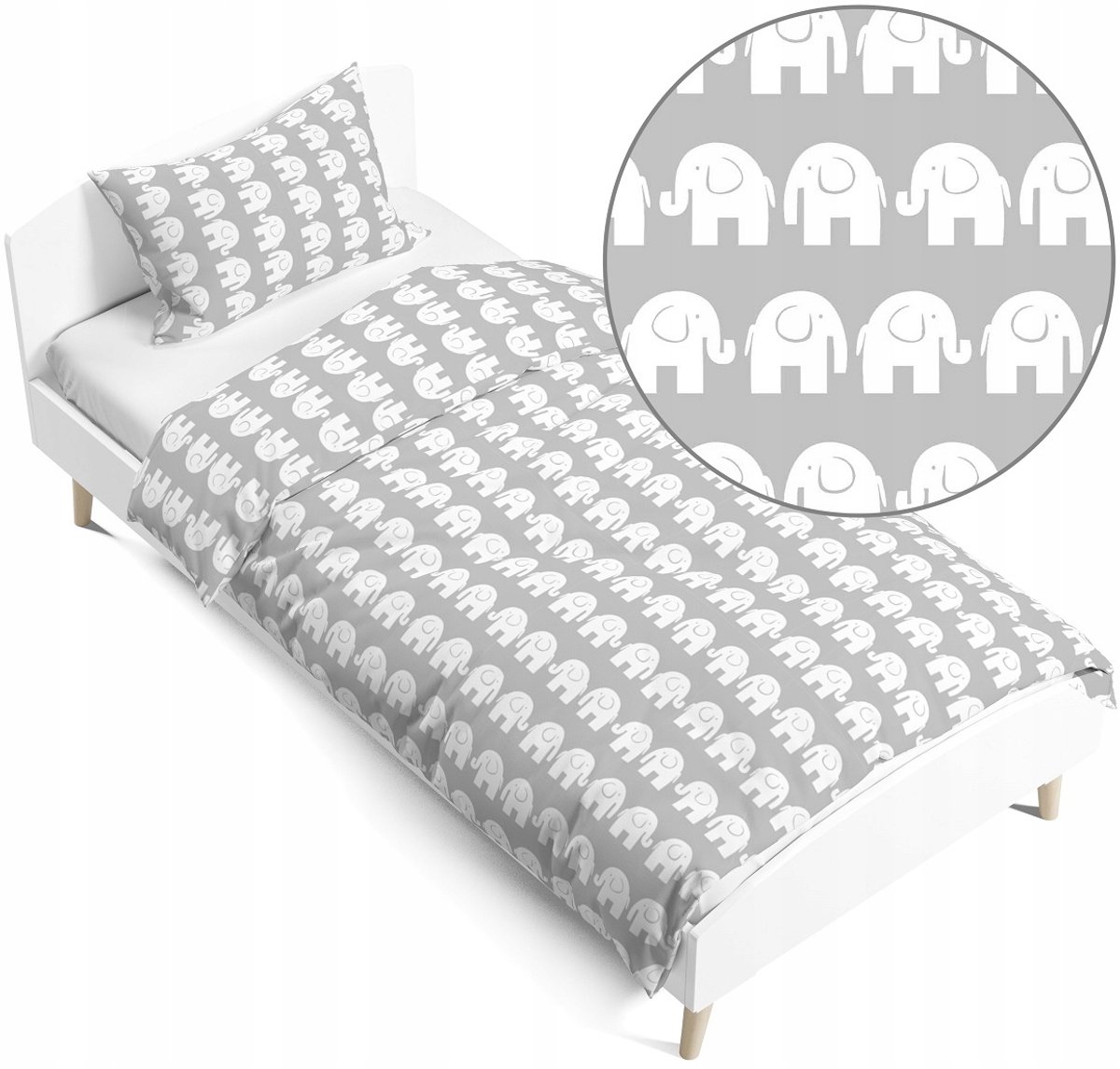 Babymam Kinderbeddengoed 140x200cm - Witte Olifanten - 100% Katoen