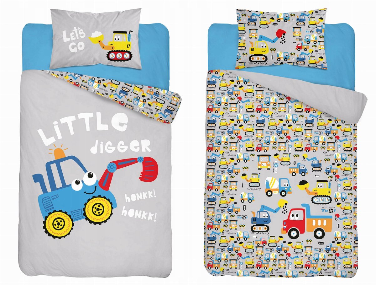 Detexpol Kinderbeddengoed 90x120 cm - Bouwvoertuigen, 100% Katoen