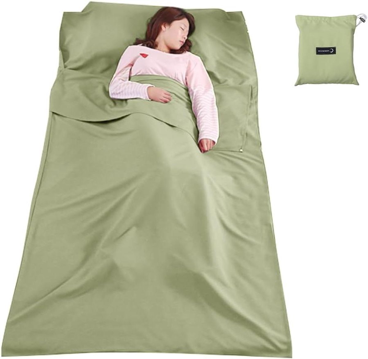 Slaapzak Liner - Kampeerhoes - Outdoor Reizen - Groot Openingsontwerp - 115 x 210 cm - Groen