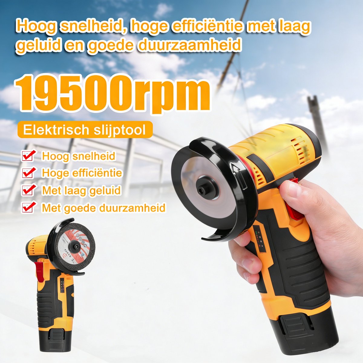 12V Mini Haakse Slijper – 19500rpm – Draadloos – 2x 1300mAh Accu – Compacte Elektrische Snij- en Slijpmachine – foto 5