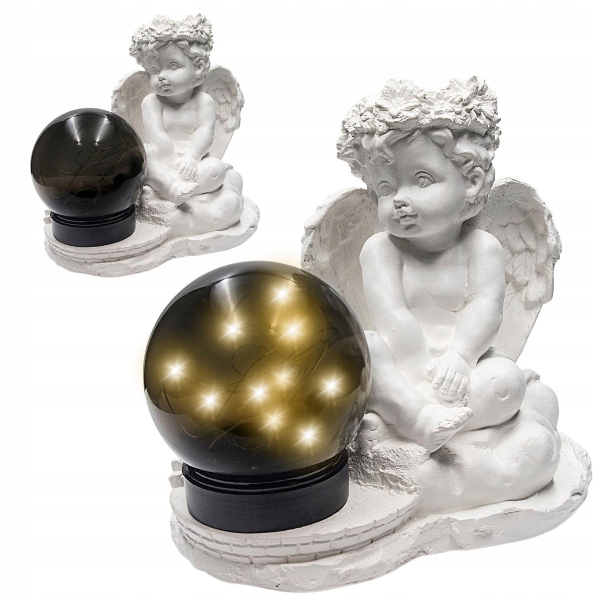 Gipsen Engel Grafdecoratie met Zonne-energie LED Lamp