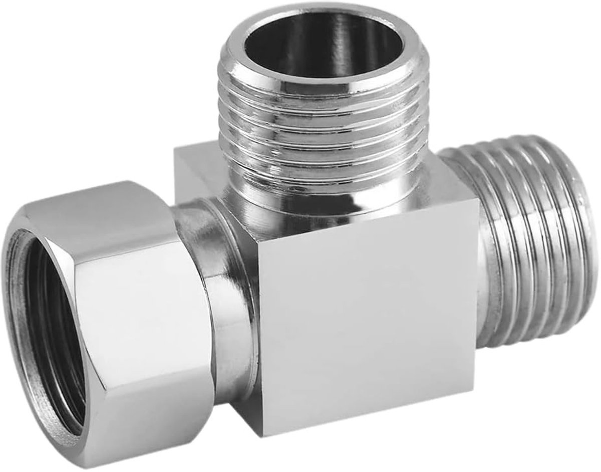 Dailygoods - Omstelventiel - 3-weg T-adapter - Roestvrij en sterk - Glanzend verchroomd - Douchekraan omvormer - Geschikt voor badkamer en keuken - G1/2"