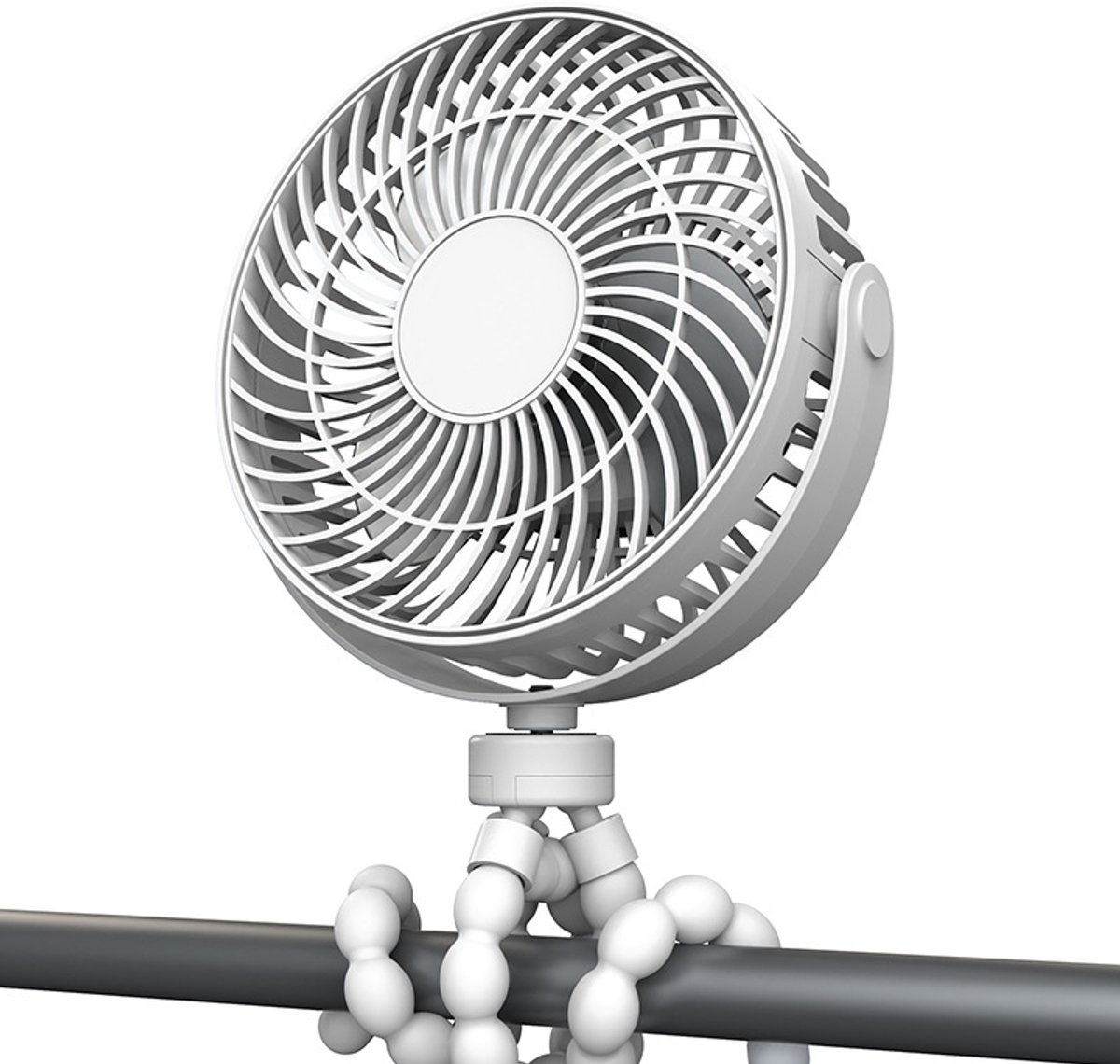Handventilator met Octopus – Draagbare Ventilator Oplaadbaar - Mini kinderwagenventilator – USB-ventilator – Snoerloze ventilator voor in de hand of op het bureau – 3 snelheidsstanden – 2400 mAh – Geschikt voor kinderwagens –Wit