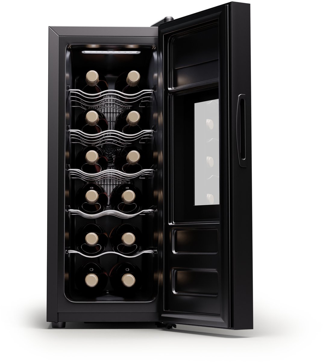 Klarstein vrijstaande wijnkoelkast 1 zone, drankkoelkast klein, kleine wijnkoelkast, wijn koelkast klein met glazen deur, indoor/outdoor flessenkoelkast, wine fridge, 12 flessen