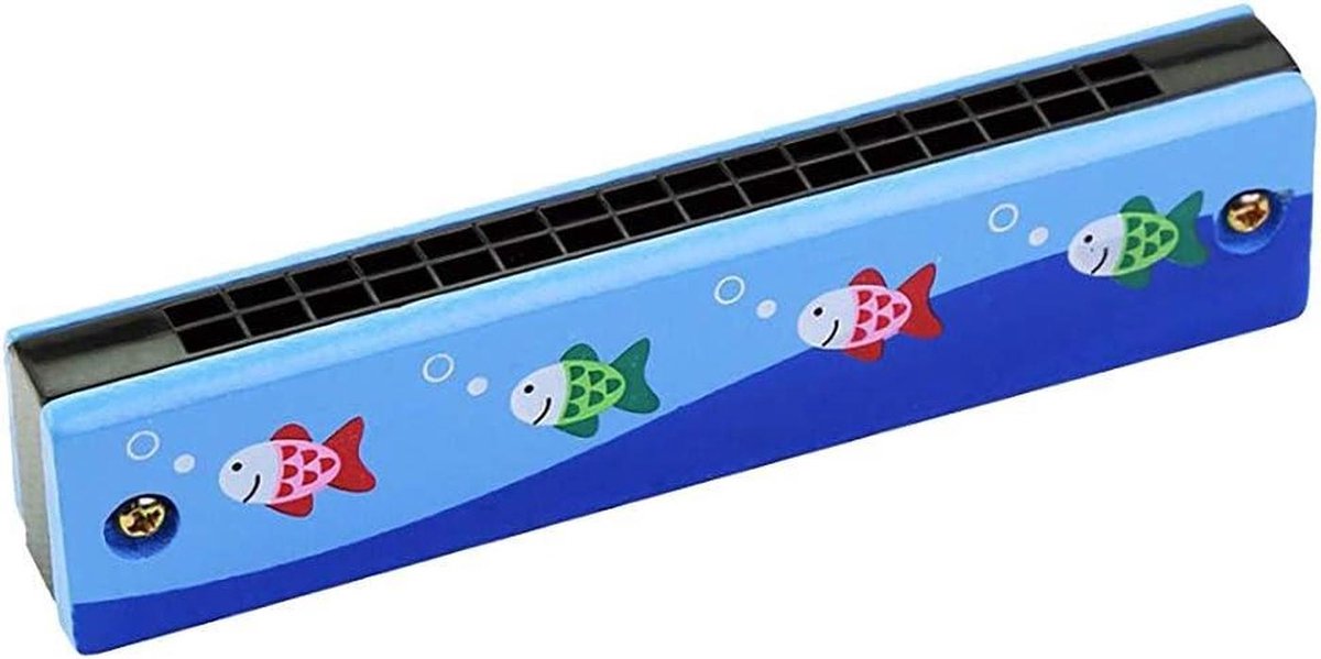 Kinder Harmonica - Muziek Speelgoed - Muziek Leren - 16 Gaten Dubbele Rij - 13 cm - Blauw Vis