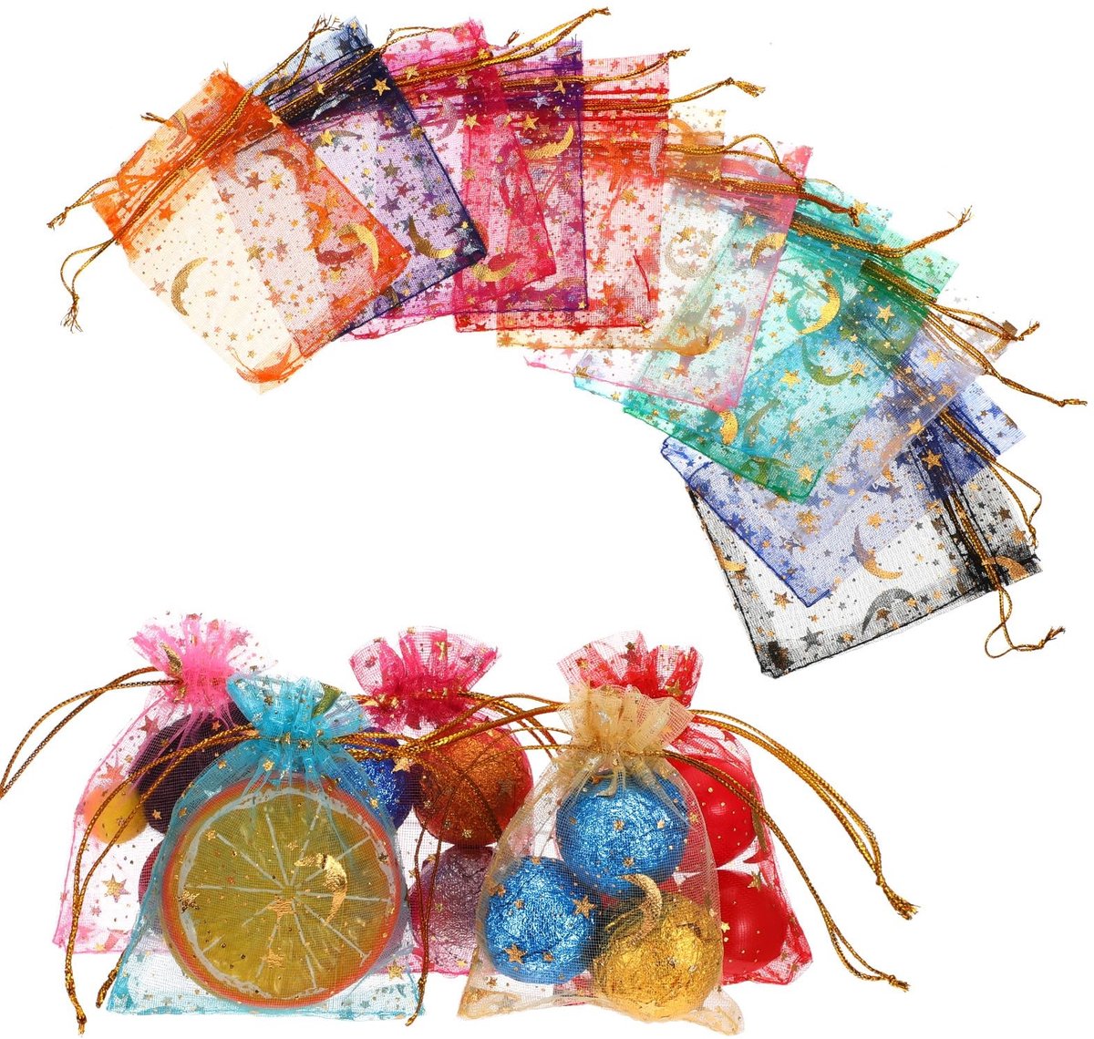 BRENZOOS- Organza Zakjes 120 Stuks - 9 x 7 cm - Multicolour - Tassen met Trekkoord - Cadeautassen - Sieradenzakjes - Hoogwaardige Organza - Gift Bags