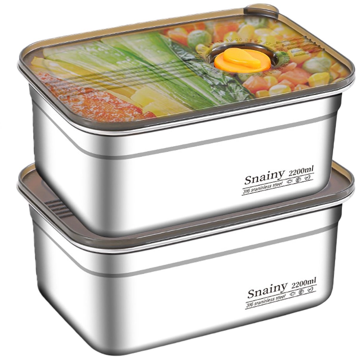 BRENZOOS- Opbergdozen 2200ml - Roestvrij Staal - Luchtdicht - Herbruikbaar - Keuken/Diepvries - Stapelbaar - Antibacterieel - Voedselcontainer