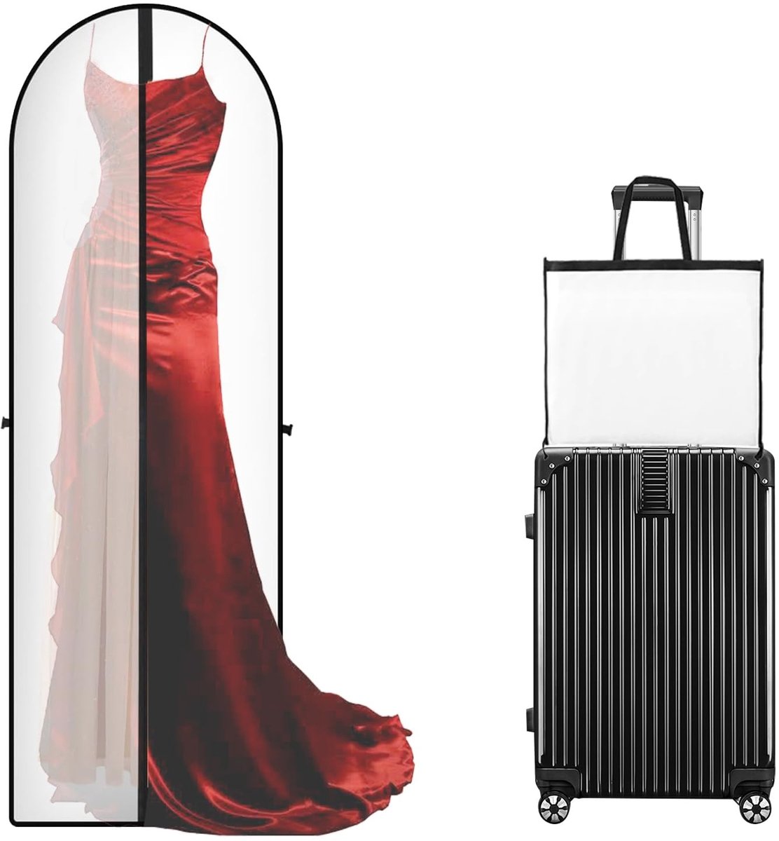 BRENZOOS- Trouwjurk Tas Waterdicht - Kledinghoes - PEVA - Rits - 180 x 60 cm - Schokbestendig - Kledingzak