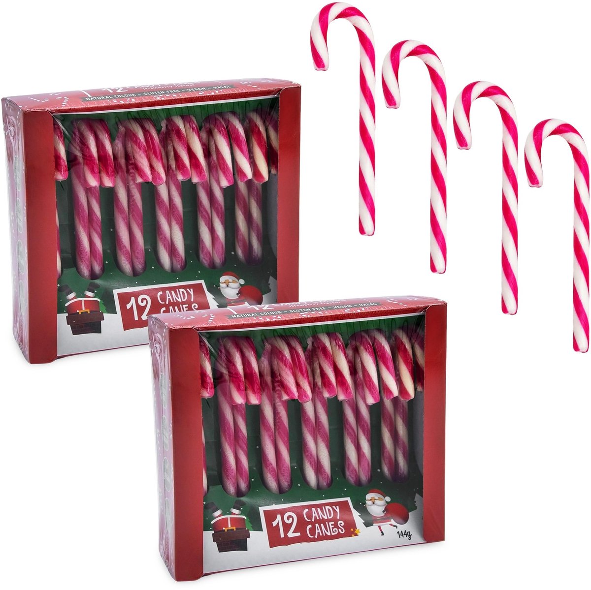 Dailygoods- Suikerstokken Aardbeiensmaak - Eetbaar - Snoep - Kerstdecoratie - Versiering - Set van 24 stuks - Ca. 10 cm - Snoepjes