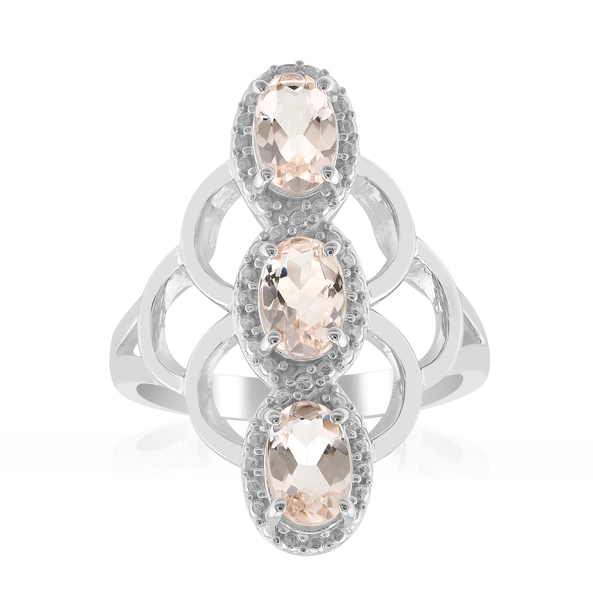 Cavill - Zilveren ring - 925 Sterling Zilver Gerhodineerd - 3 Ovale Marropino Morganiet uit Mozambique 1,2 Ct - Elegante Damesring