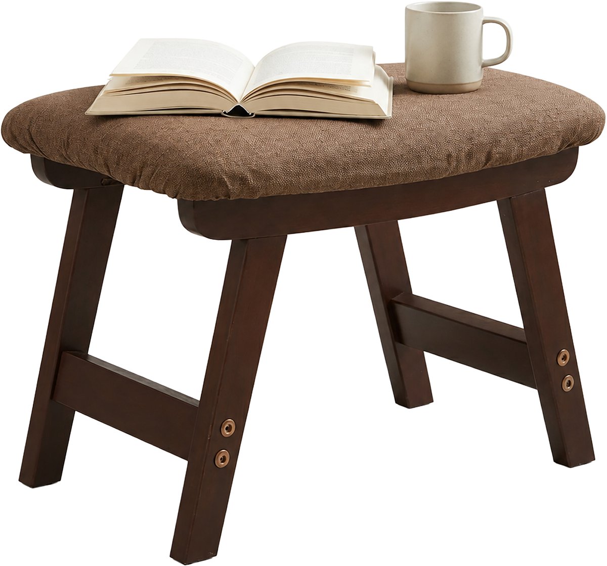 Voetenbankje - hout - 29 cm hoog - gestoffeerd - bruin