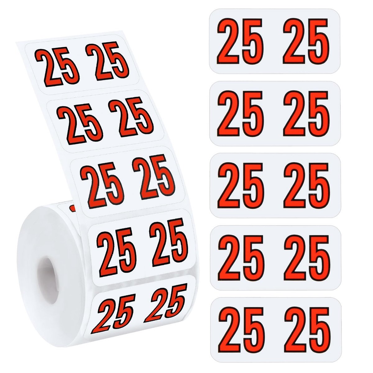 Dailygoods- Jaarstickers 500 Stuks - 2025 Jaarstickers - Kleurgecodeerde Stickers - PVC-stickers - 3,8x1,9 cm - Multifunctioneel Gebruik - Labelstickers