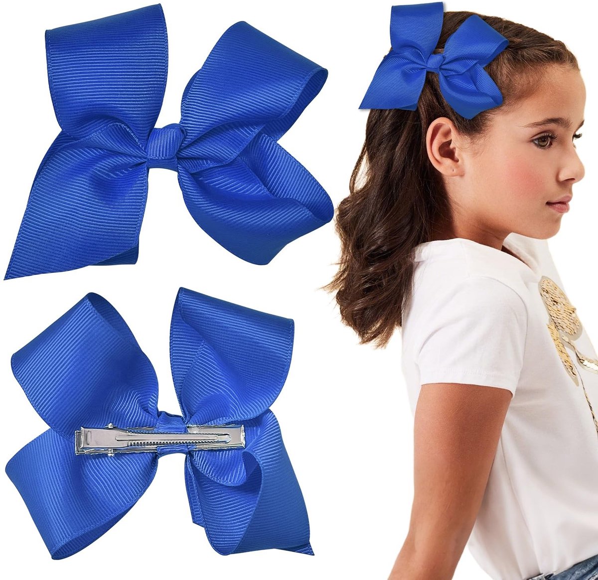 Dailygoods- Haarspeldjes met grote strik - Blauwe Haarspeldjes - Haarspeldjes voor Meisjes - Haarspeldje met Zacht Lint - Set van 2 - Geschikt voor Vrouwen - Haarelastiek