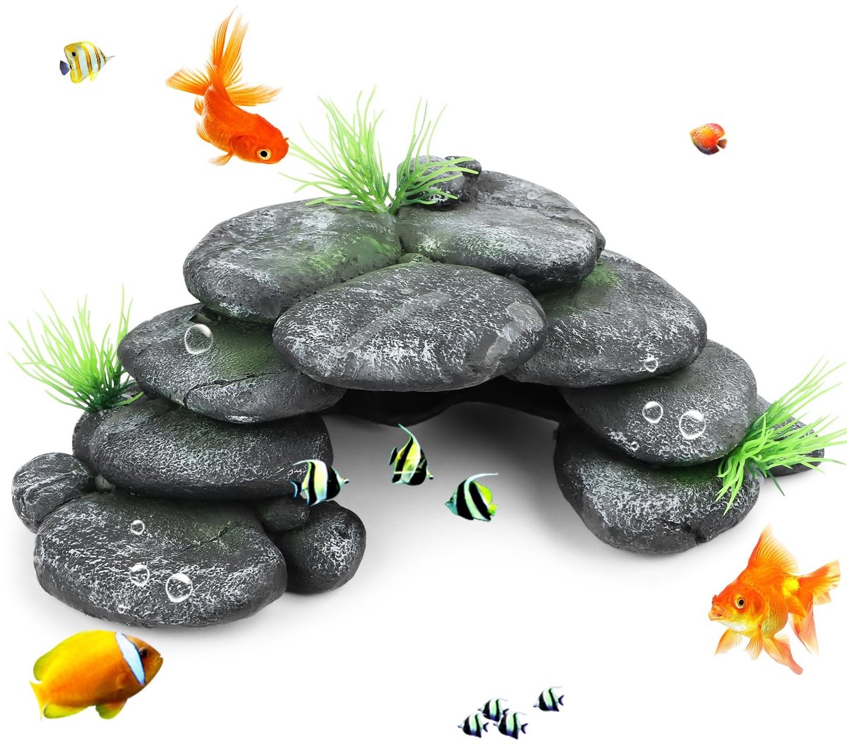 Dailygoods- Aquariumdecoratie Rotsgrotdecoratie - Harsgrot met Groen Gras - Aquariumschuilplaats - Polyresin Landschap - Multifunctioneel - Veilig voor Huisdieren - Aquariumornament