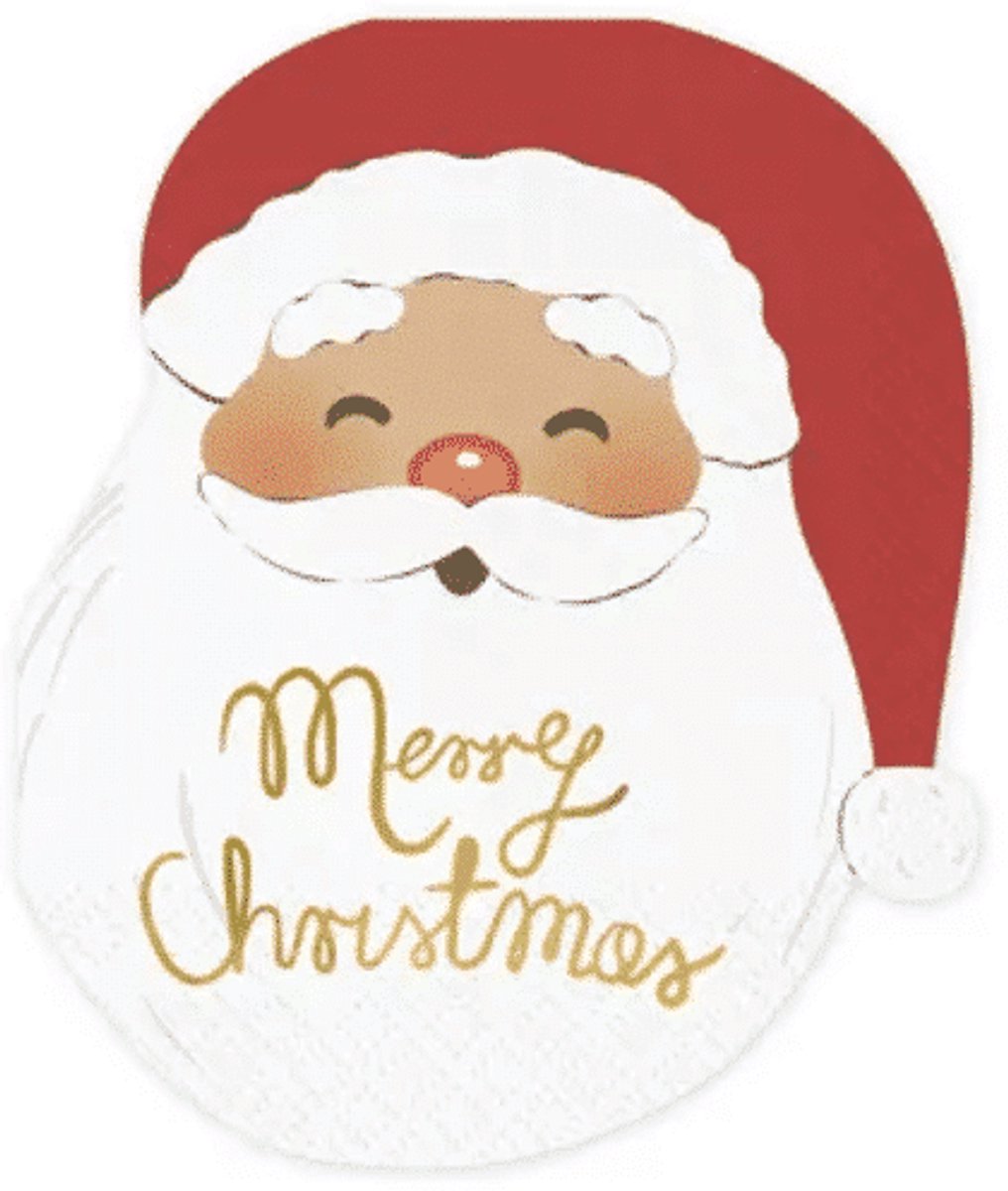 PartyDeco - Servetten kerstman merry christmas - 13,5 x 16 cm - 12 stuks