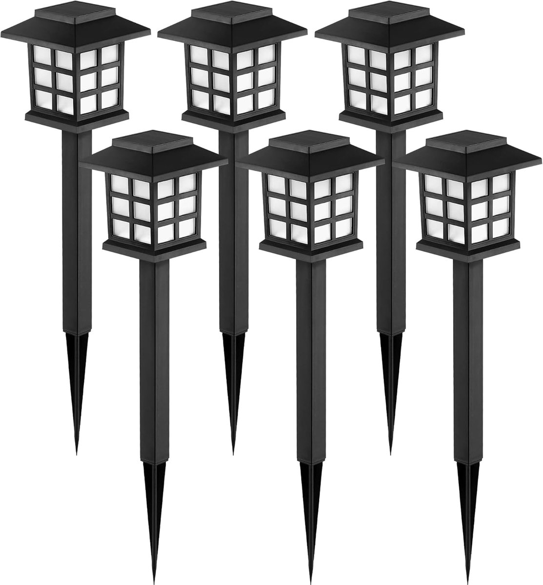 Set van 6 waterdichte LED-padverlichting op zonne-energie voor buiten, geschikt voor uw tuin en terras - warm licht