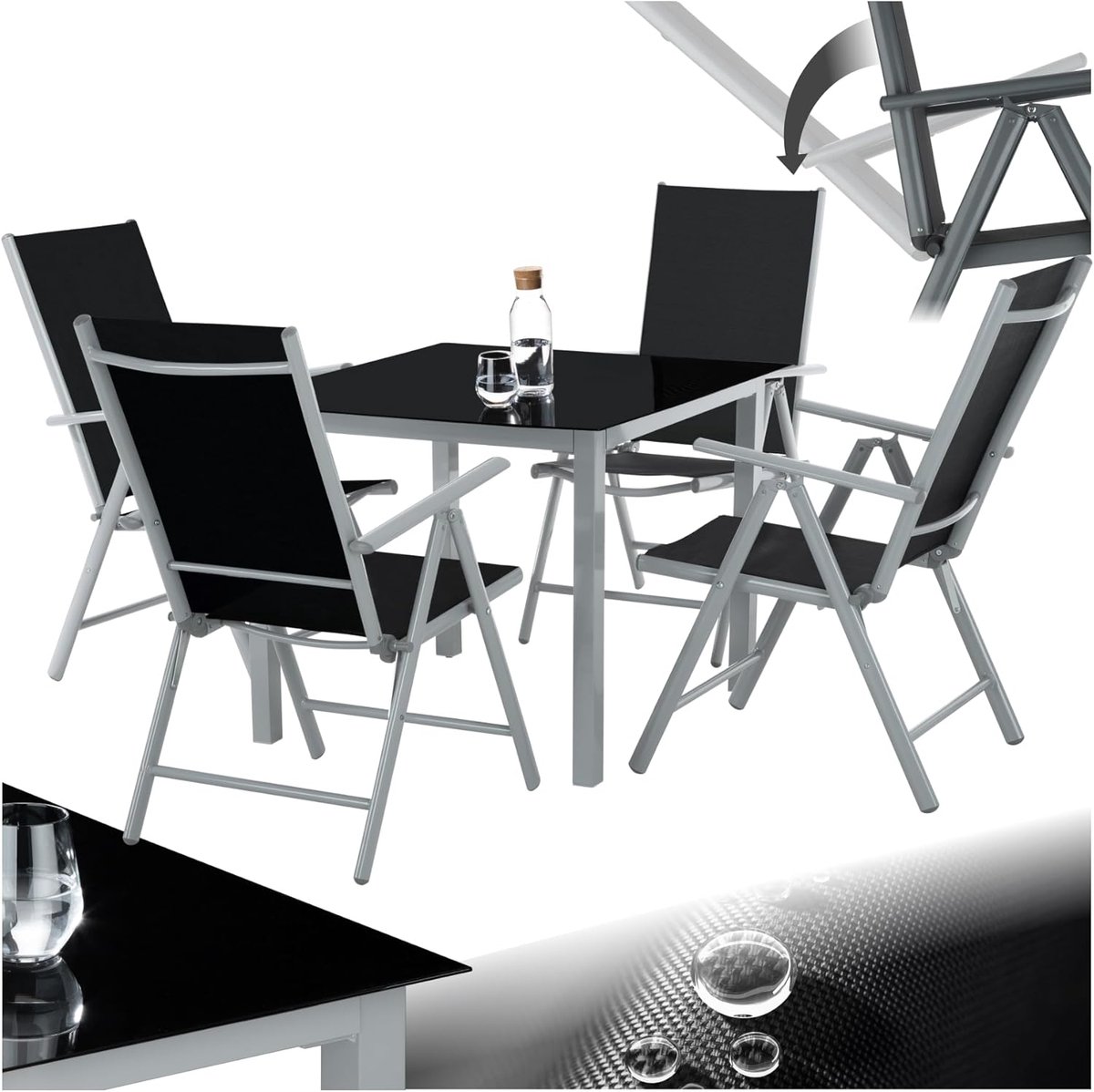 Luxe 5-delige Aluminium Tuinset met Inklapbare Verstelbare Stoelen, Hoge Rugleuning & Veil