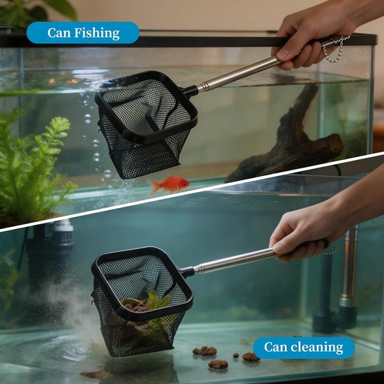 3D aquariumschepnet, vierkant, zwart, klein schepnet met handvat voor aquarium, net 8 cm breed, voor overdracht, siervissen, garnalen — afbeelding 4