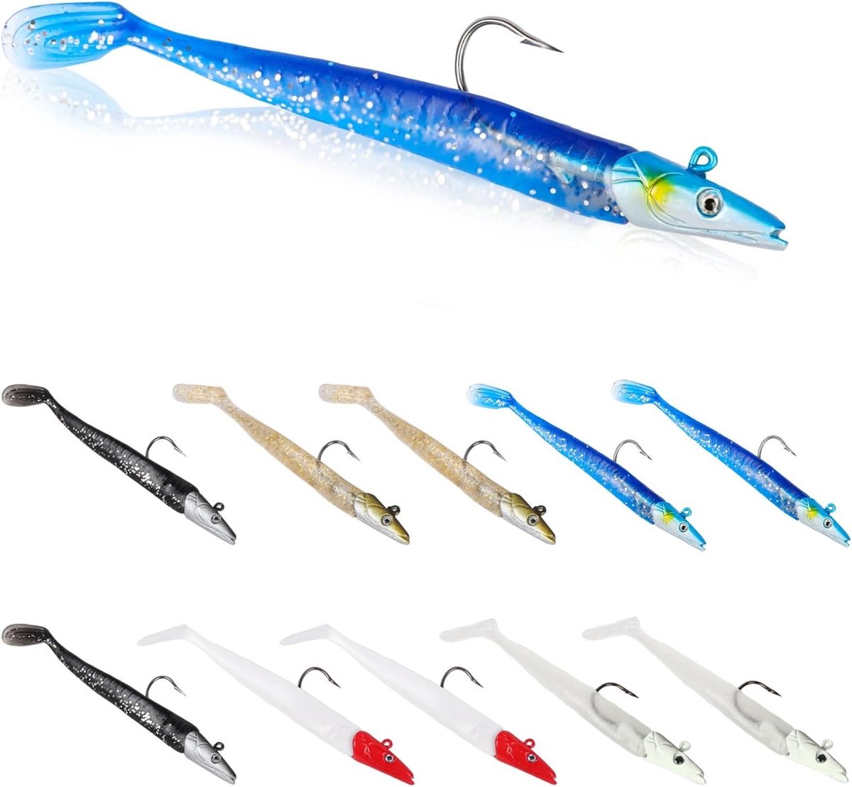 Rubber Jigkoppen Set voor Zoet- en Zoutwater, Perfect voor Snoek, Baars en Forel, 11 cm, 10 Stuks, Ideaal voor Actieve Visserij
