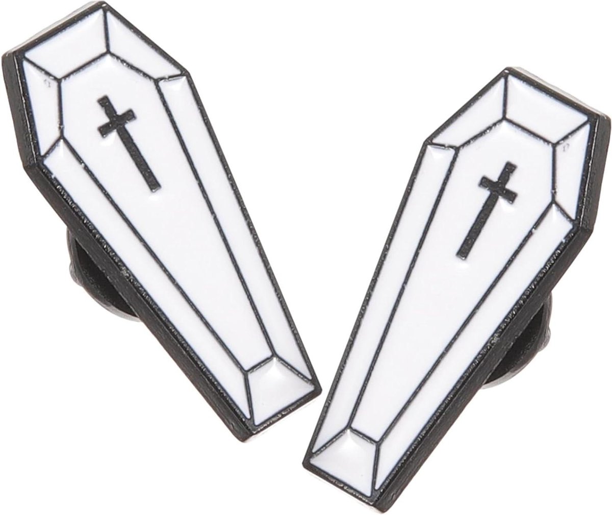 Doodskist Broche - Thema Pin - Feestelijke Accessoire - Uniek Vormontwerp - 2.8 x 1.2 cm - Zwart