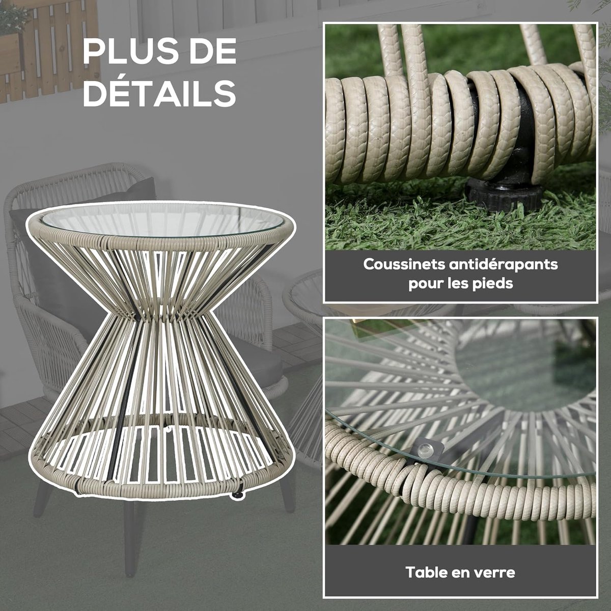 Siena Rope Luxe 3-Delige Bistroset met 2 Stoelen en Ronde Tafel – Modern Tuinmeubilair met