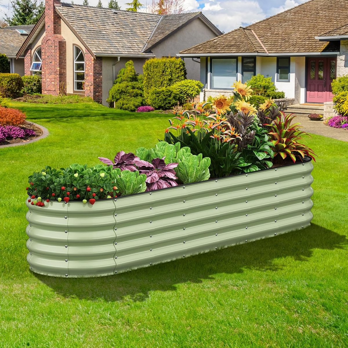 Gegalvaniseerde Moestuinbak XXL - 180 x 90 x 45 cm - Verhoogde Plantenbak voor Buiten - Groen - Veiligheidsranden - Metaal - Bodemloze Kweekbak voor Groenten en Bloemen