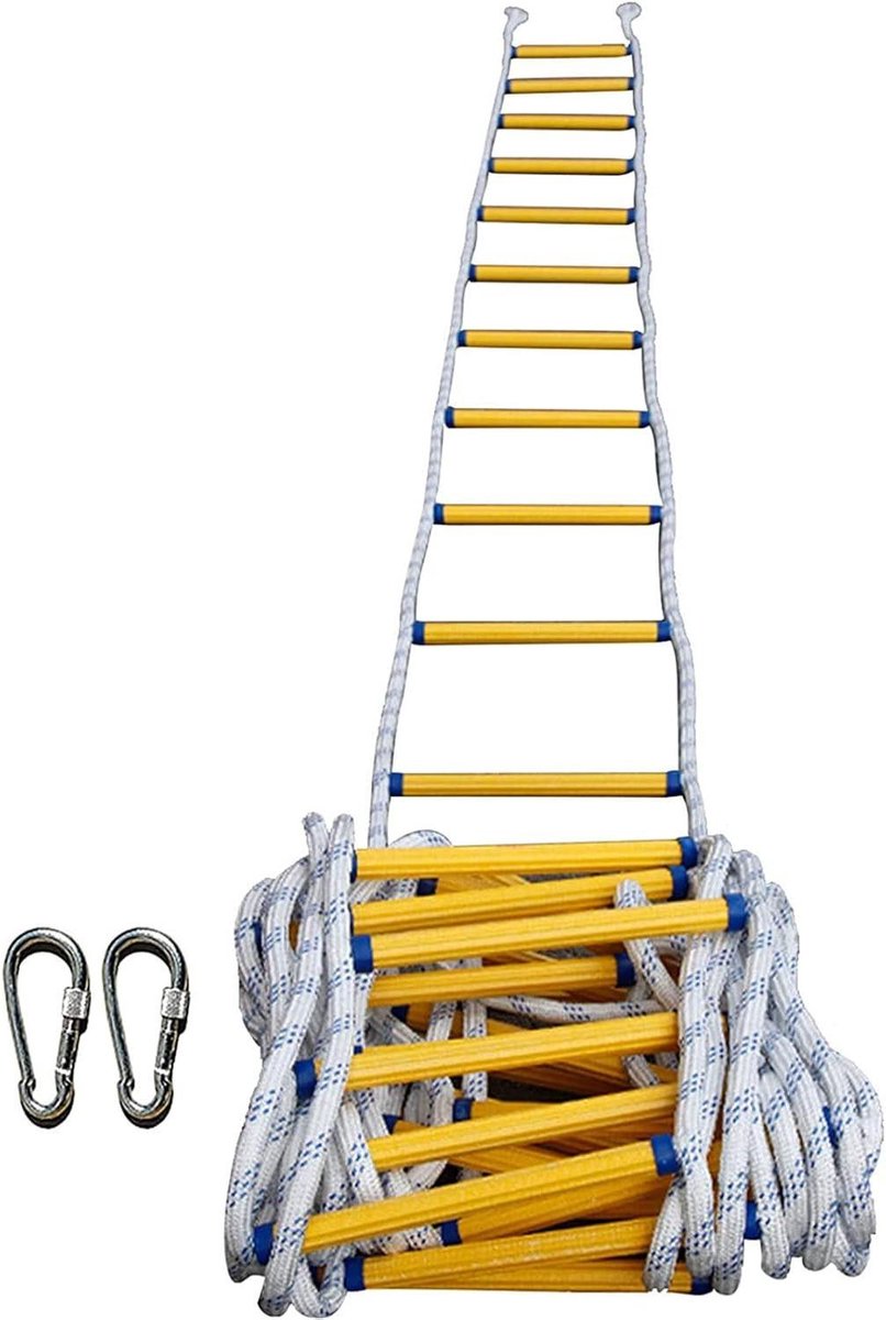 Noodontsnappingsladder - Touwladder Reddingsladder - Veilige Evacuatie - Hoge Draagkracht - 15 Meter - Geel