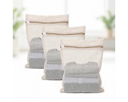 Maison Elara 3 Stuks Katoenen Mesh Waszakken met Stevige Rits - 39x30 cm - Voor Delicaat Wasgoed